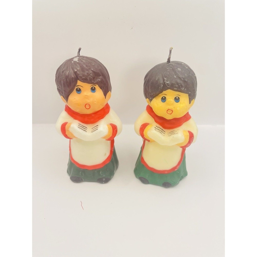 Vintage Choir Boy Girl Carolers Wax Candles RARE C3